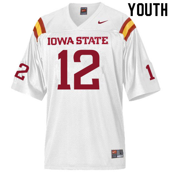 Youth #12 Greg Eisworth II Iowa State Cyclones College Football Jerseys Sale-White - Click Image to Close